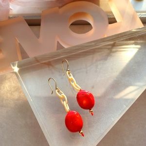 Sterling silver & Red coral silk paper clip earring